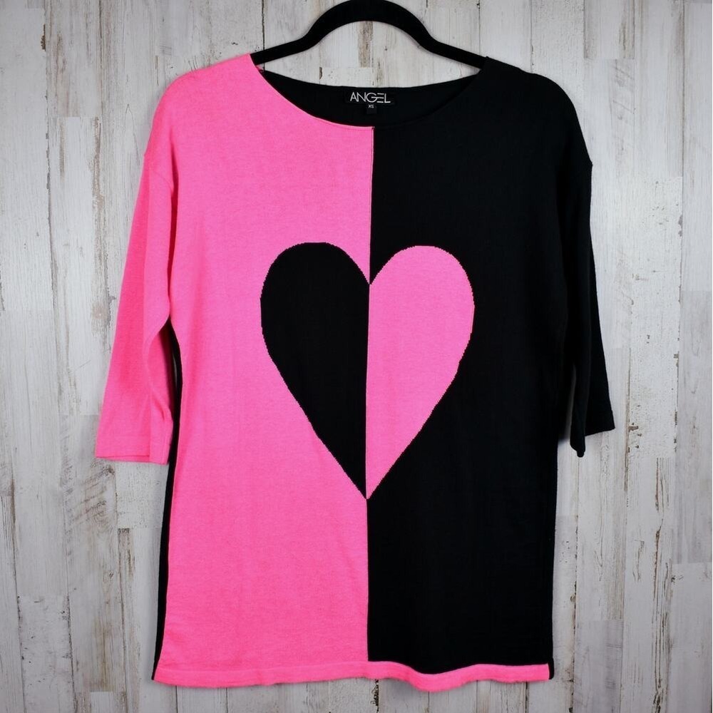 Angel Colorblock Sweater Womens XS Black Pink Knit Top Heart Y2K Coquette Kawaii